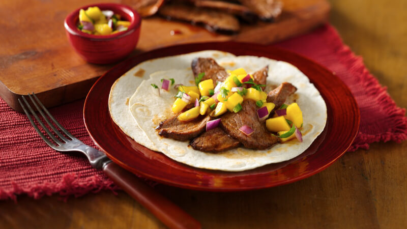 Flank Steak Tacos with Mango Salsa